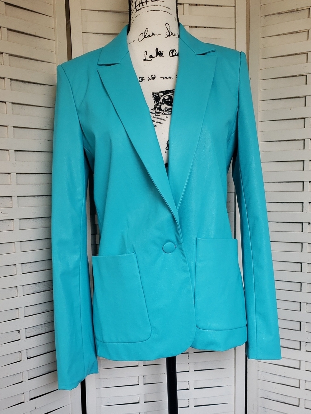 Amanda Uprichard Turquoise Faux Leather Single-Button Blazer Size S